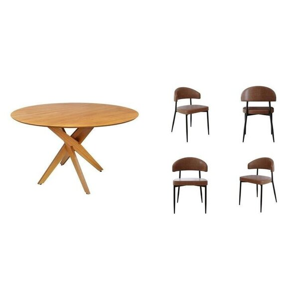 Conjunto Sala De Jantar Mesa Lisboa Madeira Maciça Com 4 Cadeiras Bless Marrom/whisky - Biblos Moveis
