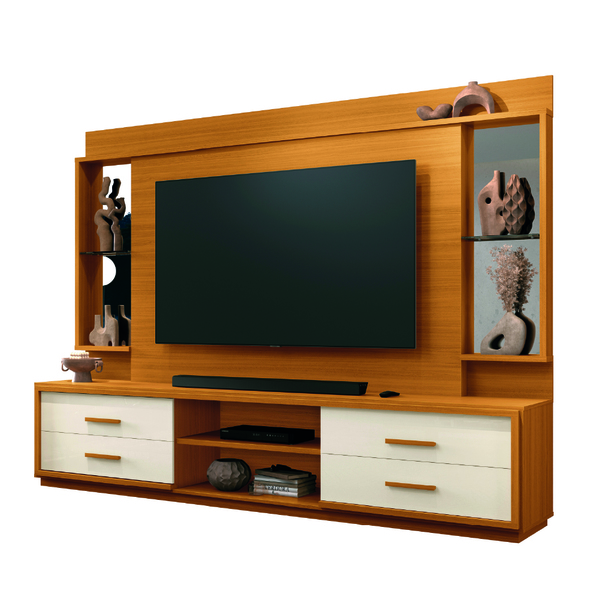Estante Home Theater Com Espelho E Vidro Para Tv Até 75 Polegadas 2,40m Leni Edn - Biblos Moveis