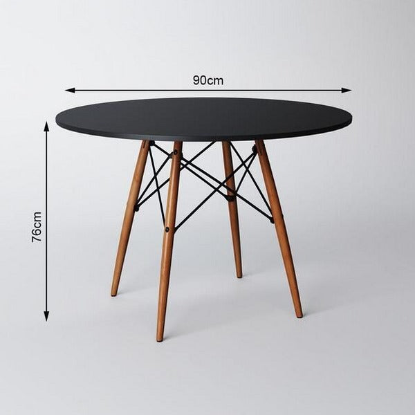 Mesa Redonda 90cm Com 4 Cadeiras Eames Eiffel Pés De Madeira Preta - Biblos Moveis