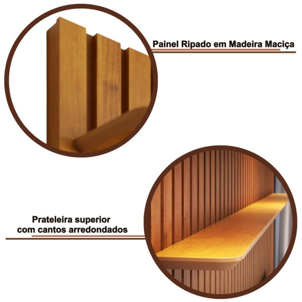 Painel de Parede Ripado Madeira Maciça Home Suspenso Sala Estar para Tv's de até 75 Polegadas Loft 1.8 Imcal - Nature - Biblos Moveis
