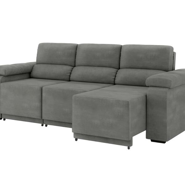 Sofá Retrátil Desmontável Suede 2,10m 3 Lugares Fox Cinza - Biblos Moveis