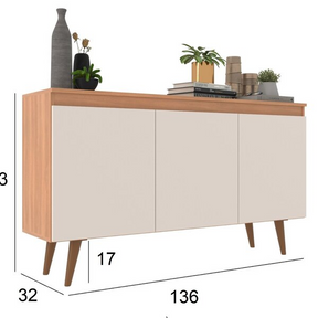 Buffet 3 Portas 136cm Retrô Elza Yescasa Freijó/off White - Biblos Moveis