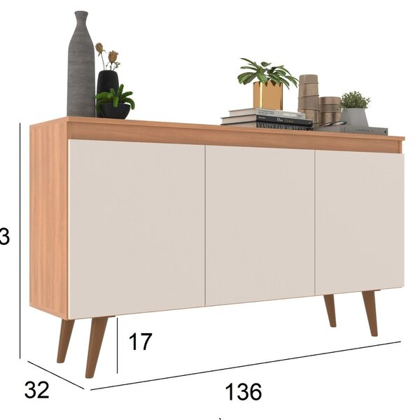 Buffet 3 Portas 136cm Retrô Elza Yescasa Freijó/off White - Biblos Moveis