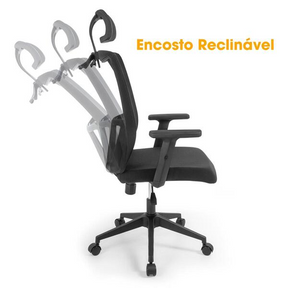 Cadeira De Escritório Ergonômica Imperial Com Apoio De Cabeça E Relax - Preto - Biblos Moveis