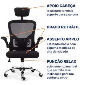 Cadeira De Escritório Moob Barcelona Giratória Ergonômica Com Sistema Relax Preta - Biblos Moveis