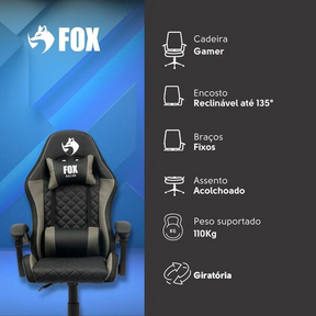Cadeira Gamer Fox Racer Vulpes Cinza Wz-318 - Biblos Moveis
