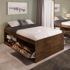 Cama Bau Casal Com Sapateira Embutida Malbec Vanessa Framar - Biblos Moveis
