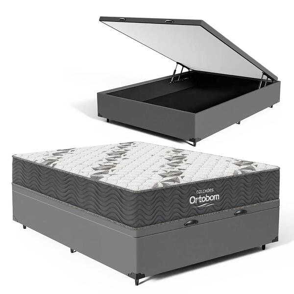 Cama Box Baú Com Colchão De Espuma D33 Ortobom Airtech 100 Casal 138cm - Biblos Moveis