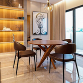 Conjunto Sala De Jantar Mesa Lisboa Madeira Maciça Com 4 Cadeiras Bless Marrom/whisky - Biblos Moveis