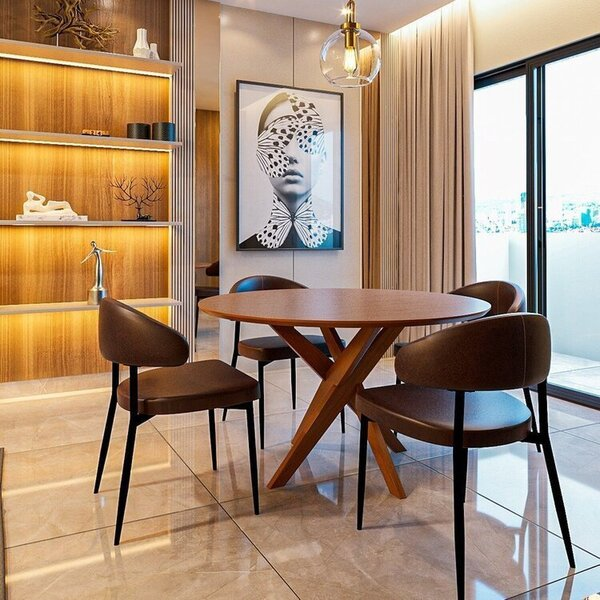 Conjunto Sala De Jantar Mesa Lisboa Madeira Maciça Com 4 Cadeiras Bless Marrom/whisky - Biblos Moveis