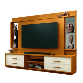 Estante Home Theater Com Espelho E Vidro Para Tv Até 75 Polegadas 2,40m Leni Edn - Biblos Moveis