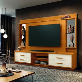 Estante Home Theater Com Espelho E Vidro Para Tv Até 75 Polegadas 2,40m Leni Edn - Biblos Moveis