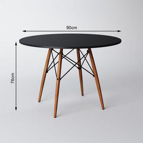 Mesa Redonda 90cm Com 4 Cadeiras Eames Eiffel Pés De Madeira Preta - Biblos Moveis