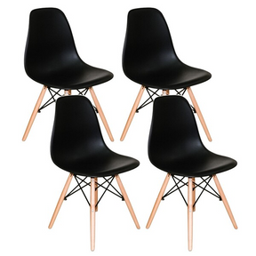 Mesa Redonda 90cm Com 4 Cadeiras Eames Eiffel Pés De Madeira Preta - Biblos Moveis