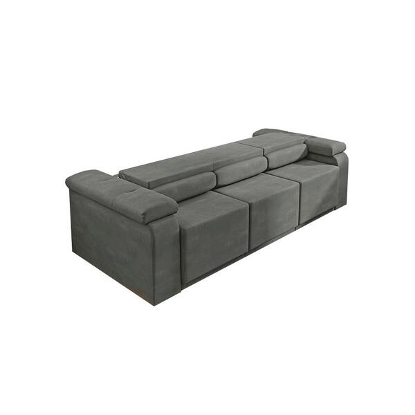 Sofá Retrátil Desmontável Suede 2,10m 3 Lugares Fox Cinza - Biblos Moveis