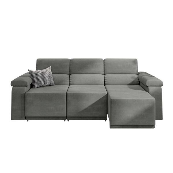 Sofá Retrátil Desmontável Suede 2,10m 3 Lugares Fox Cinza - Biblos Moveis